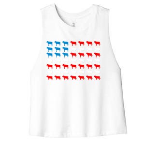 Cow Animal American Flag Independence Day 4th Of July Cute Gift Women's Racerback Cropped Tank