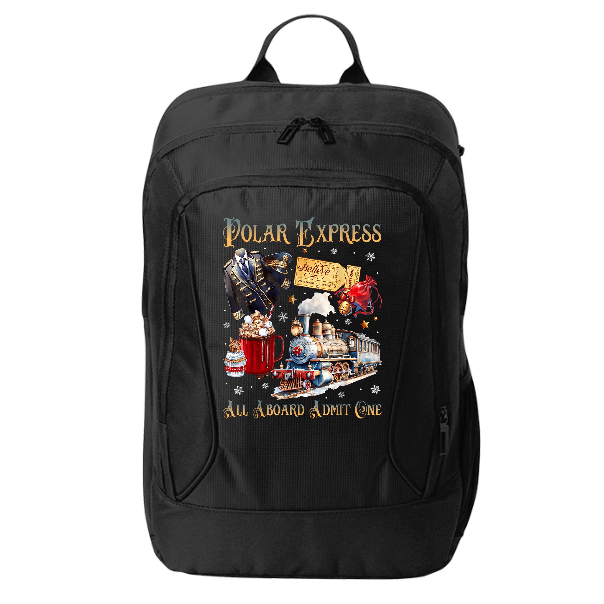 Christmas All Aboard Polar .Express North Pole Xmas Santa Gift City Backpack