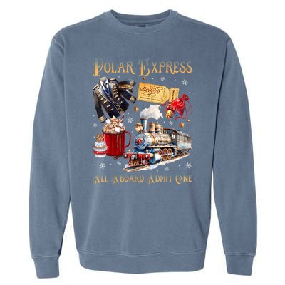 Christmas All Aboard Polar .Express North Pole Xmas Santa Gift Garment-Dyed Sweatshirt