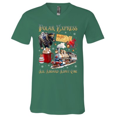 Christmas All Aboard Polar .Express North Pole Xmas Santa Gift V-Neck T-Shirt