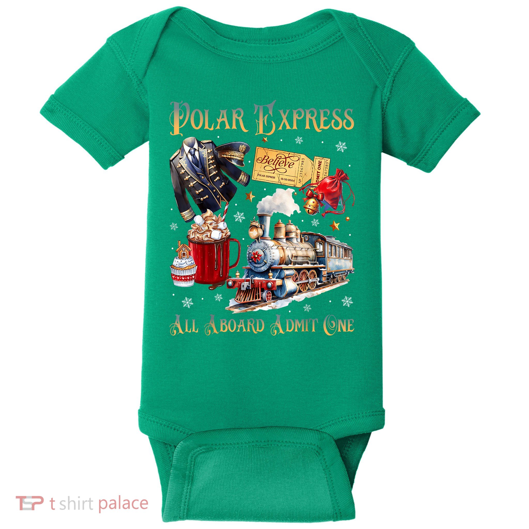 Christmas All Aboard Polar .Express North Pole Xmas Santa Gift Baby Bodysuit