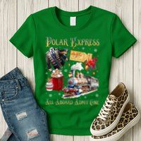 Christmas All Aboard Polar .Express North Pole Xmas Santa Gift Womens T-Shirt