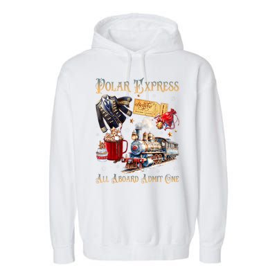 Christmas All Aboard Polar .Express North Pole Xmas Santa Gift Garment-Dyed Fleece Hoodie