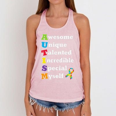 Cute Autism Acronym Awareness Women's Knotted Racerback Tank