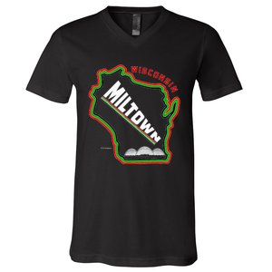 Classic African American Multicolor Wisconsin Milwaukee Map V-Neck T-Shirt