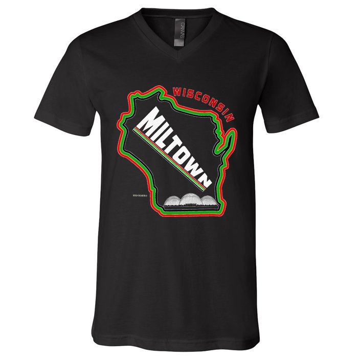 Classic African American Multicolor Wisconsin Milwaukee Map V-Neck T-Shirt