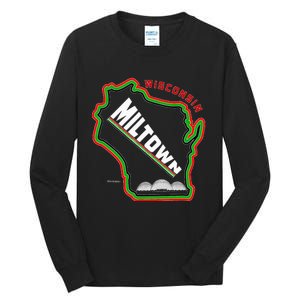 Classic African American Multicolor Wisconsin Milwaukee Map Tall Long Sleeve T-Shirt