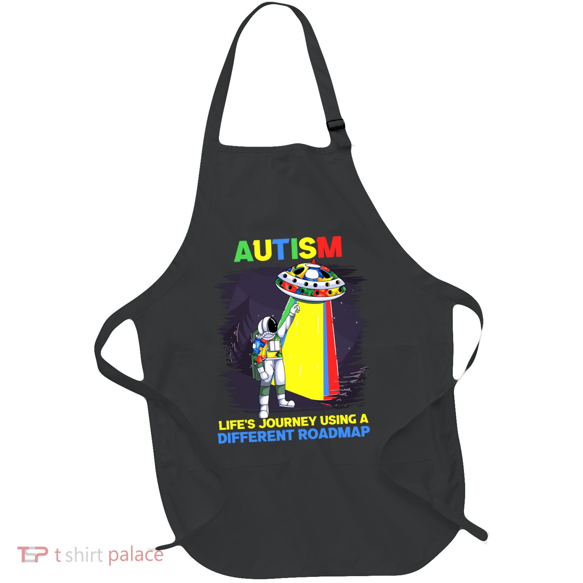 Cute Autism Astronaut Flying Saucer Life's Journey Gift Full-Length Apron With Pockets