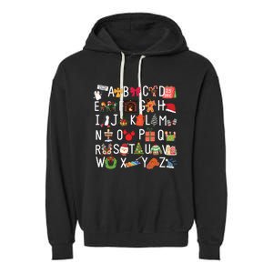 Christmas Alphabet Abc Kindergarten Teacher Alphabet Garment-Dyed Fleece Hoodie