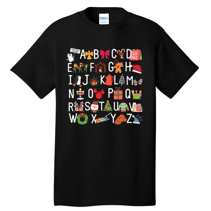 Christmas Alphabet Abc Kindergarten Teacher Alphabet Tall T-Shirt