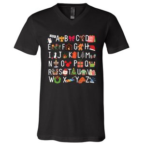 Christmas Alphabet Abc Kindergarten Teacher Alphabet V-Neck T-Shirt