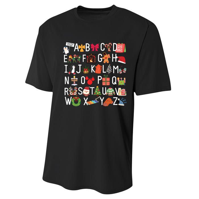 Christmas Alphabet Abc Kindergarten Teacher Alphabet Performance Sprint T-Shirt