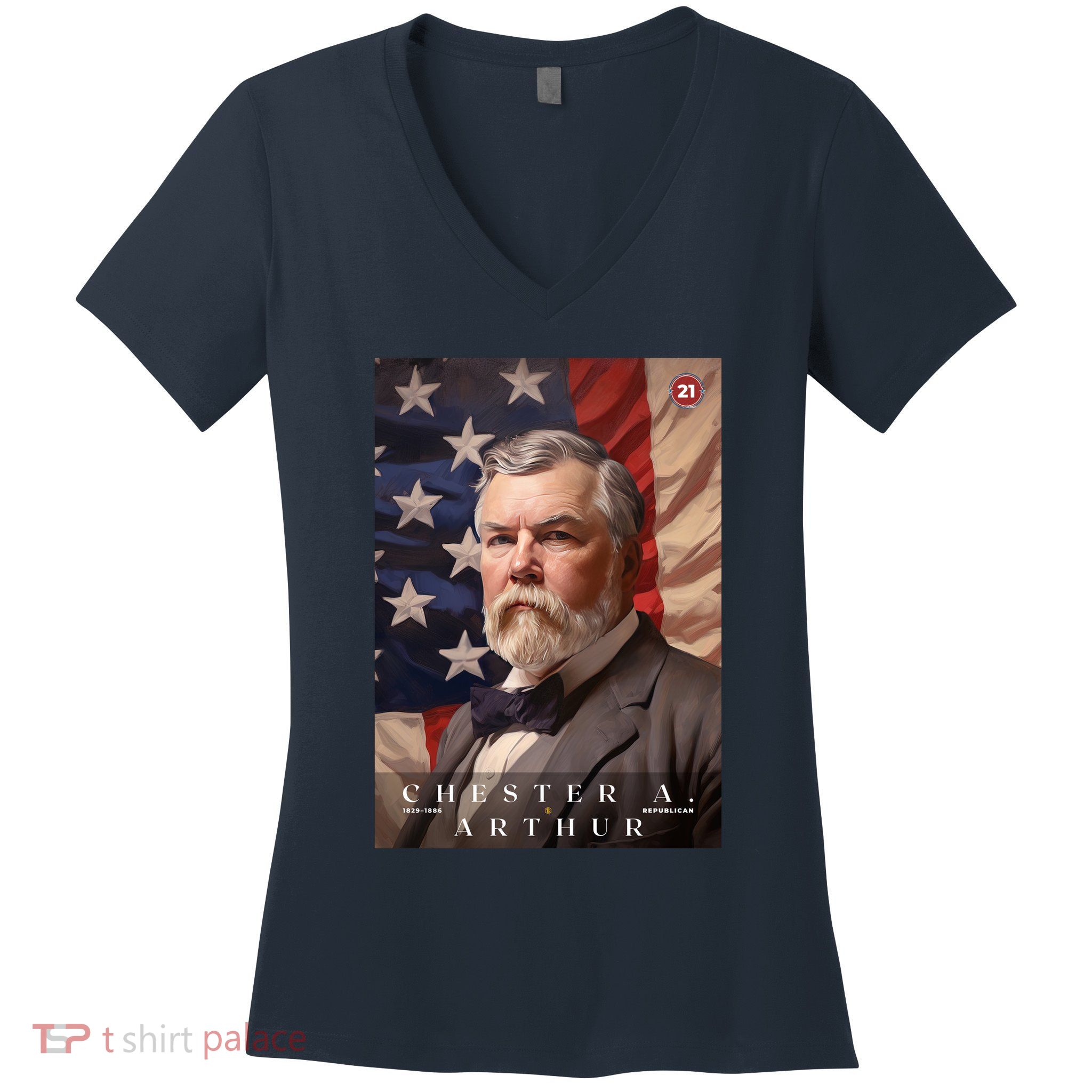 Chester A. Arthur 21st President Of The United States Portrait Women's V-Neck T-Shirt
