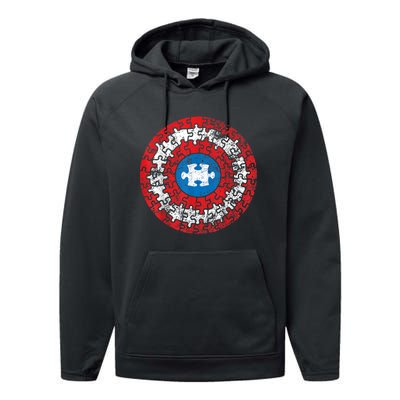 Captain Autism Aspergers Awareness Superhero Puzzle Shield Performance Fleece Hoodie