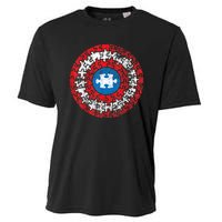 Captain Autism Aspergers Awareness Superhero Puzzle Shield Cooling Performance Crew T-Shirt