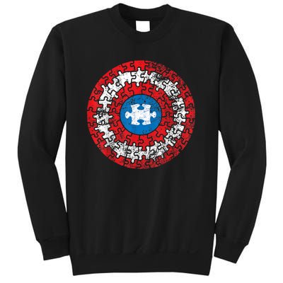 Captain Autism Aspergers Awareness Superhero Puzzle Shield Sweatshirt