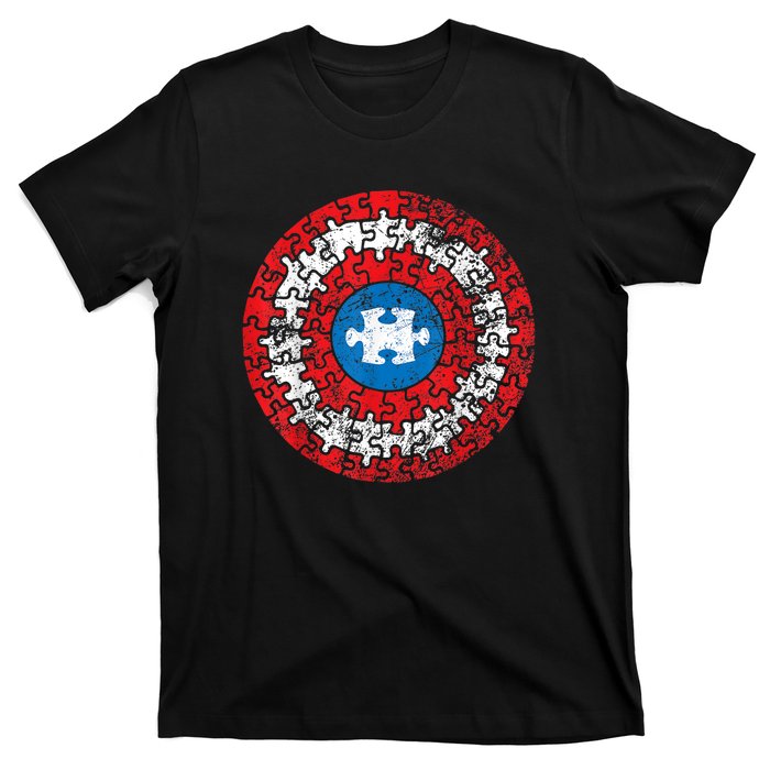 Captain Autism Aspergers Awareness Superhero Puzzle Shield T-Shirt