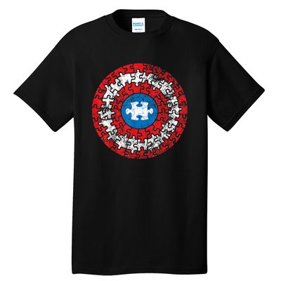 Captain Autism Aspergers Awareness Superhero Puzzle Shield Tall T-Shirt