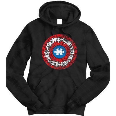 Captain Autism Aspergers Awareness Superhero Puzzle Shield Tie Dye Hoodie