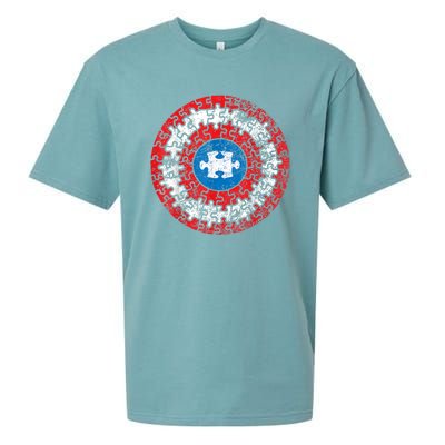 Captain Autism Aspergers Awareness Superhero Puzzle Shield Sueded Cloud Jersey T-Shirt