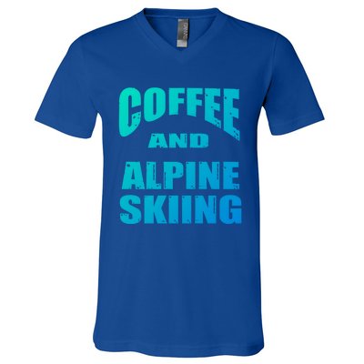 Coffee And Alpine Skiing Design Coffee Lover Gift V-Neck T-Shirt