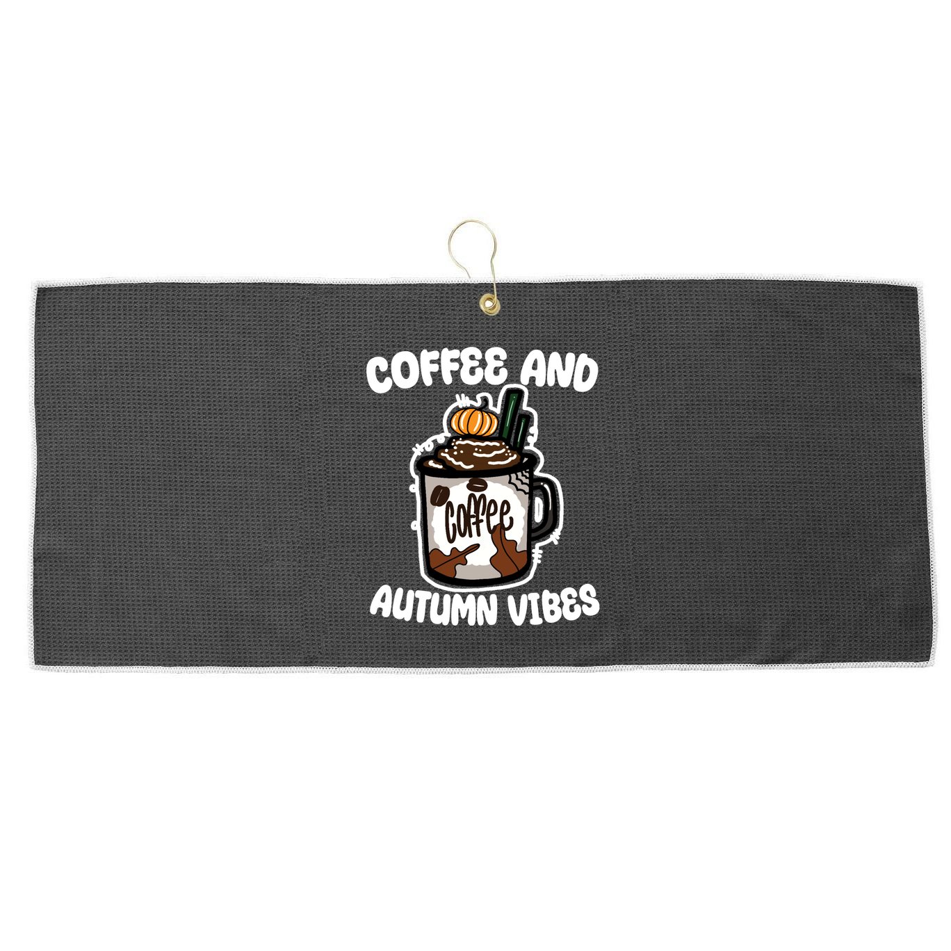 Coffee And Autumn Vibes Halloween Large Microfiber Waffle Golf Towel