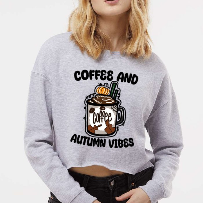 Coffee And Autumn Vibes Halloween Cropped Pullover Crew