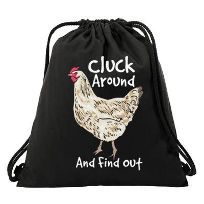 Cluck Around And Find Out White Hen Poult Funny Chicken Drawstring Bag