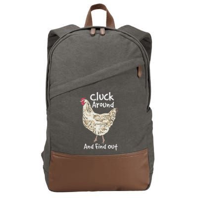 Cluck Around And Find Out White Hen Poult Funny Chicken Cotton Canvas Backpack