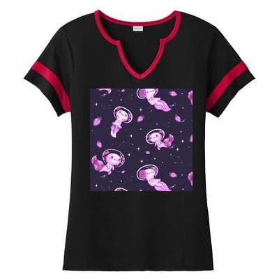 Cute Astronaut Axolotl Space Ladies Halftime Notch Neck Tee