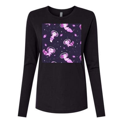 Cute Astronaut Axolotl Space Womens Cotton Relaxed Long Sleeve T-Shirt