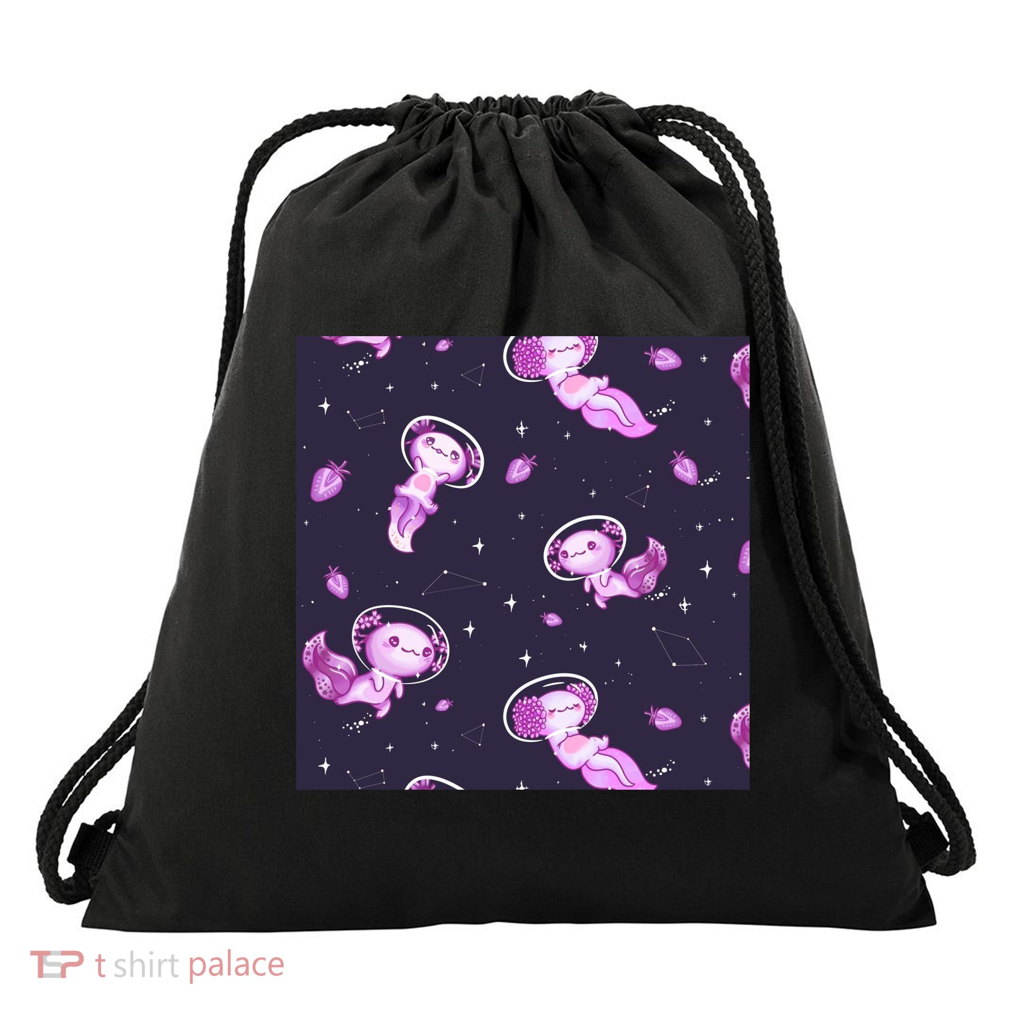 Cute Astronaut Axolotl Space Drawstring Bag