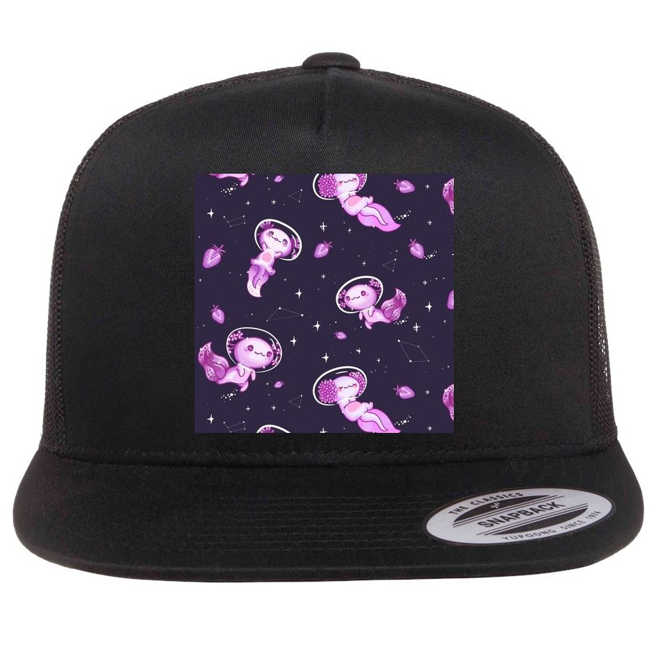 Cute Astronaut Axolotl Space Flat Bill Trucker Hat
