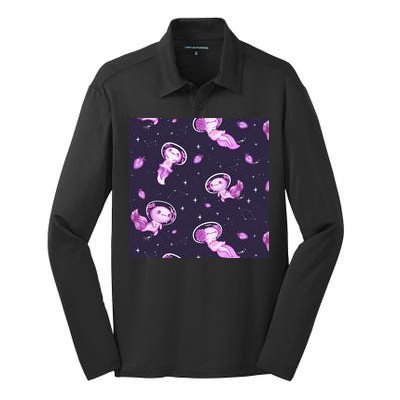 Cute Astronaut Axolotl Space Silk Touch Performance Long Sleeve Polo