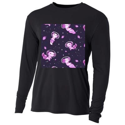 Cute Astronaut Axolotl Space Cooling Performance Long Sleeve Crew