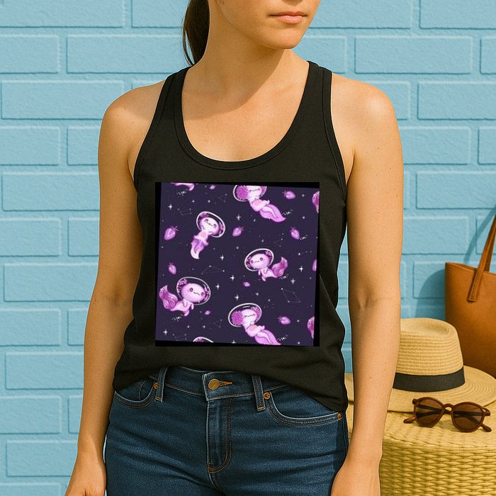 Cute Astronaut Axolotl Space Womens Tank Top