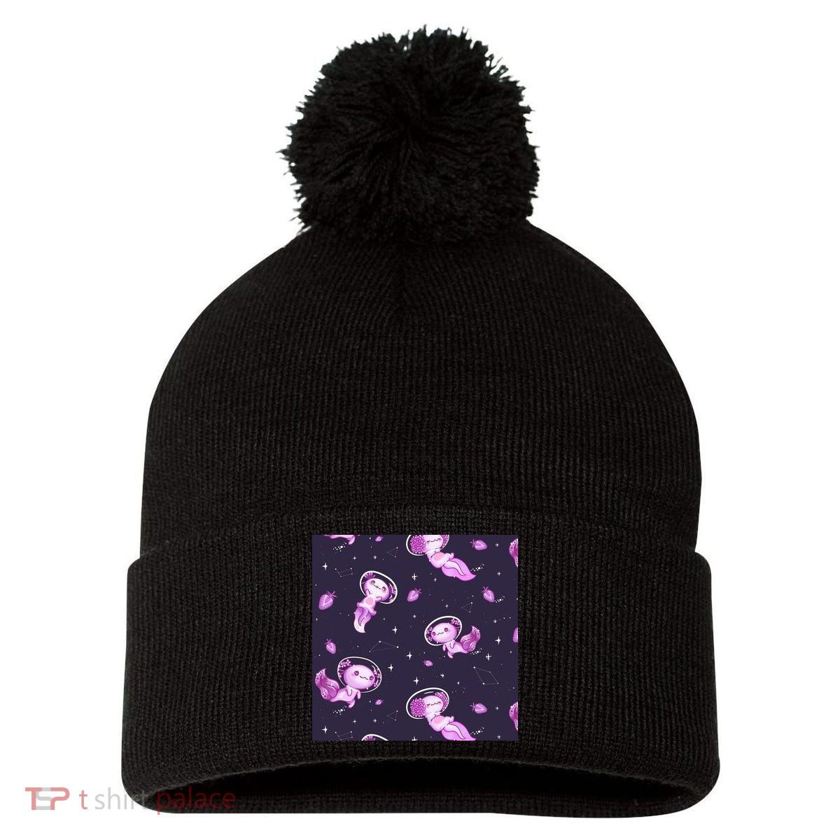 Cute Astronaut Axolotl Space Pom Pom 12in Knit Beanie