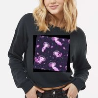 Cute Astronaut Axolotl Space Cropped Pullover Crew
