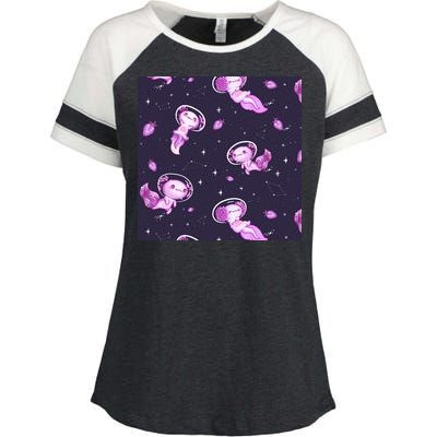 Cute Astronaut Axolotl Space Enza Ladies Jersey Colorblock Tee