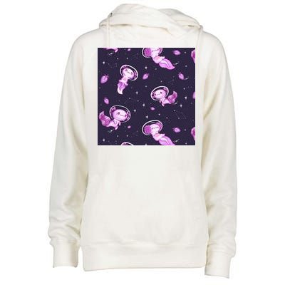 Cute Astronaut Axolotl Space Womens Funnel Neck Pullover Hood