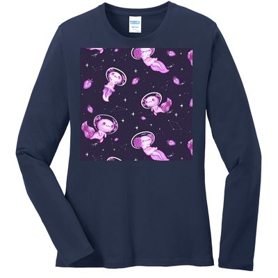 Cute Astronaut Axolotl Space Ladies Long Sleeve Shirt