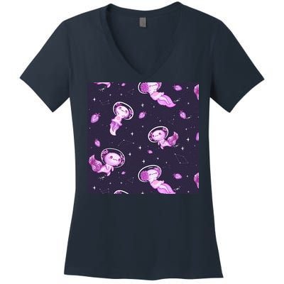 Cute Astronaut Axolotl Space Women's V-Neck T-Shirt