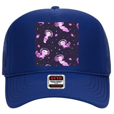 Cute Astronaut Axolotl Space High Crown Mesh Back Trucker Hat