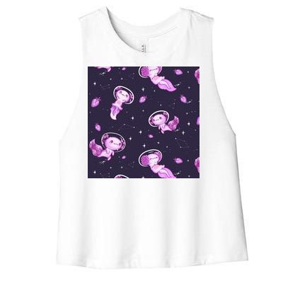 Cute Astronaut Axolotl Space Women's Racerback Cropped Tank