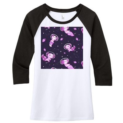 Cute Astronaut Axolotl Space Women's Tri-Blend 3/4-Sleeve Raglan Shirt