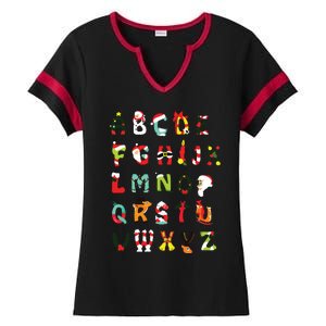 Christmas Alphabet Abc Cute Xmas Prek Teacher Women Ladies Halftime Notch Neck Tee