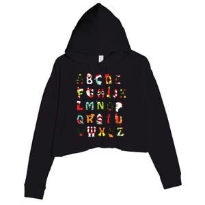 Christmas Alphabet Abc Cute Xmas Prek Teacher Women Crop Fleece Hoodie