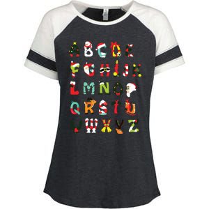 Christmas Alphabet Abc Cute Xmas Prek Teacher Women Enza Ladies Jersey Colorblock Tee