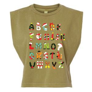 Christmas Alphabet Abc Cute Xmas Prek Teacher Women Garment-Dyed Women's Muscle Tee