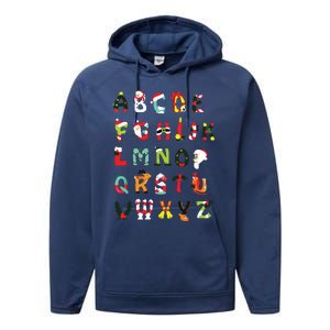 Christmas Alphabet Abc Cute Xmas Prek Teacher Women Performance Fleece Hoodie